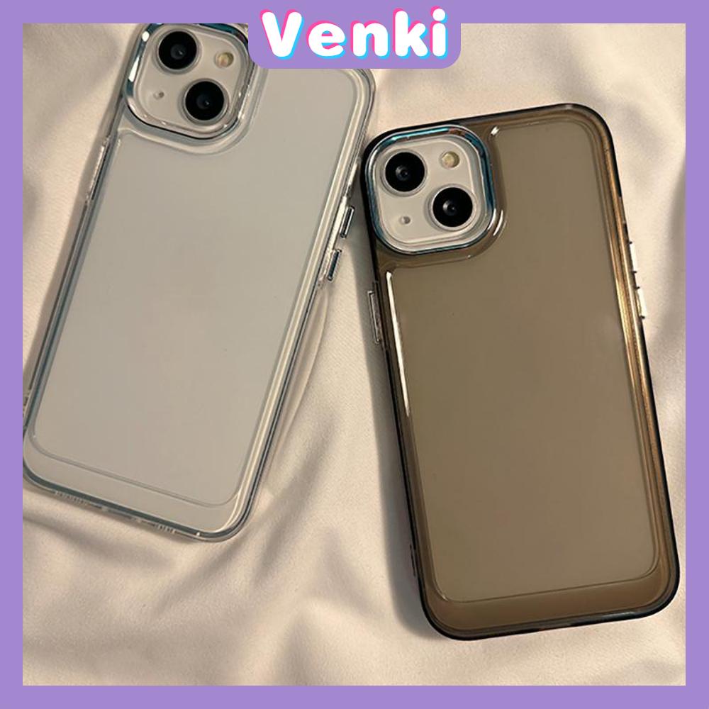 VENKI - Untuk iPhone Case Mewah Plating Lensa Tombol Cincin Bening Case Soft TPU Shockproof Sederhana Hitam Kompatibel dengan iPhone 14 Pro Max 13 Pro max 12 Pro Max 11 xr xs max 7Plus 8Plus