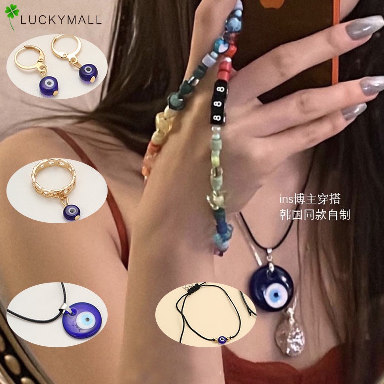 5 Pcs Fashion Evil Eye Set Kalung Liontin Emas Cincin Gelang Anting Unisex Perhiasan Aksesoris