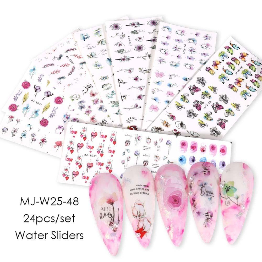 Mxbeauty Stiker Kuku Bunga Fashion Perekat Diri Cinta Hati Kupu-Kupu Tinta Bunga Graffiti Slider Nail Dekorasi