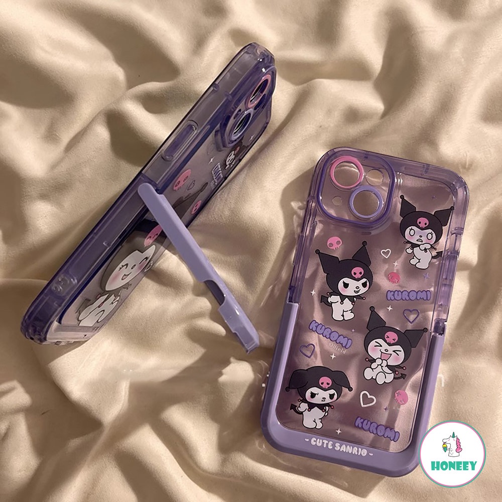 IPHONE Fashion Sanrio Kulomi Invisible Stand Phone Case Kompatibel Untuk Iphone11 12 13 14 Pro Max Plus Kartun Drop Cover Pelindung