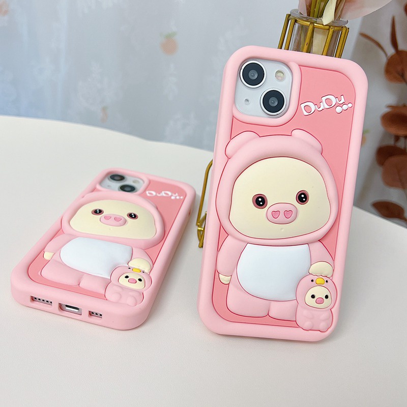 Stereoscopic Cute Pink Pig Silicone Soft Case for IPhone 11 12 13 14 Pro Max TPU Phone CASE Cute Pretty Girl's Fashion