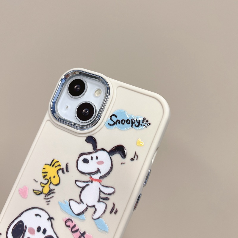 All New Electroplated Camera Skin Silicone Soft Case IPhone 11 12 13 14 Pro Max Fashion Wanita Hadiah Lucu Kartun Ponsel Case Lucu Indah Snoopy