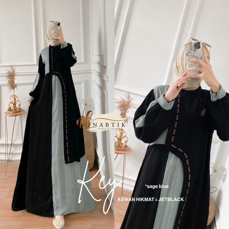 KEY DRESS ORI NABTIK | Gamis Aswan Premium mix jet black