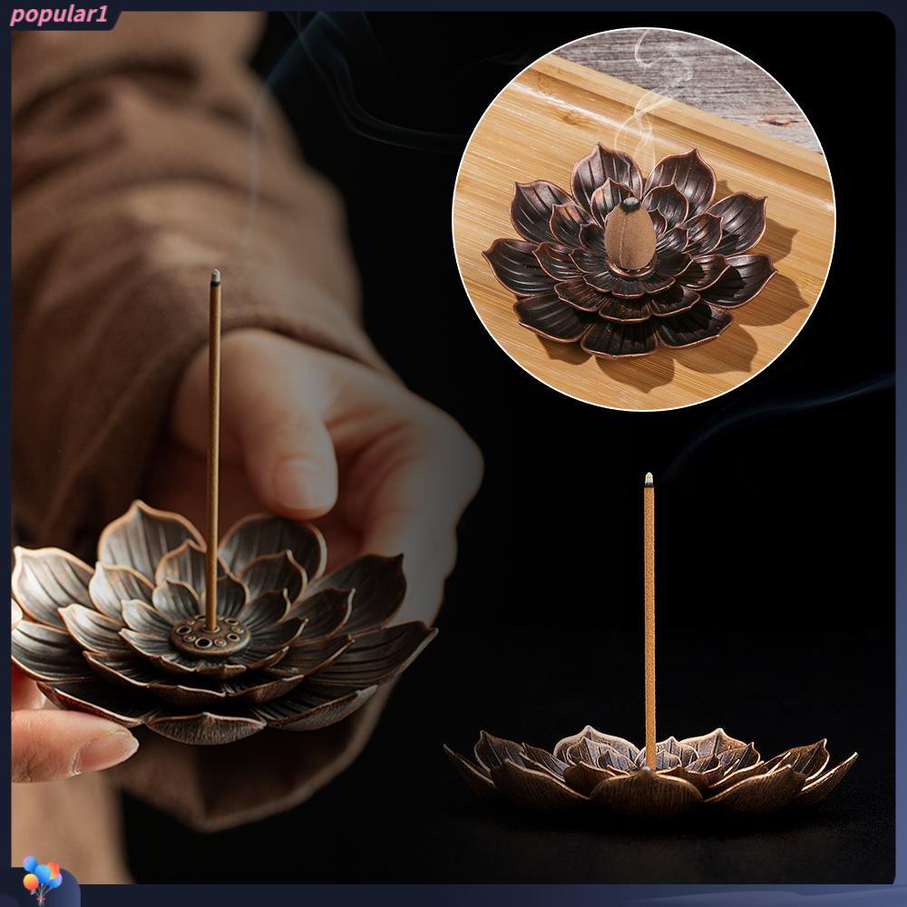 Populer Bunga Teratai Pedupaan Zinc Alloy 2in1 Lotus Buddhist Chinese Style Incense Stick Holder