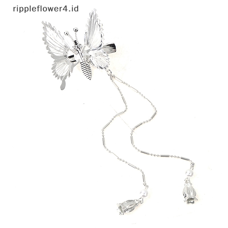 {rippleflower4.id} Jepit Rambut Kupu-Kupu Hairdress Gaya Kuno Rumbai Langkah Goyang Klip Duckbill Clip~