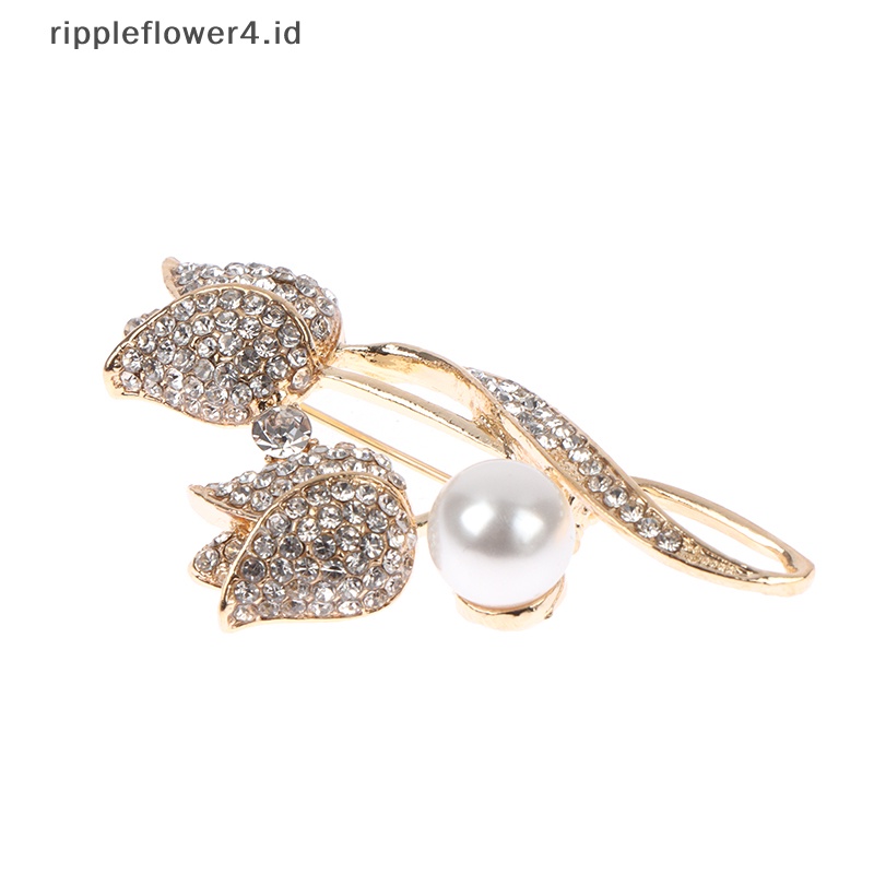 {rippleflower4.id} Bros Tulip Mutiara Berlian Imitasi Untuk Wanita Baroque Trendy Elegan Brooch Pins~