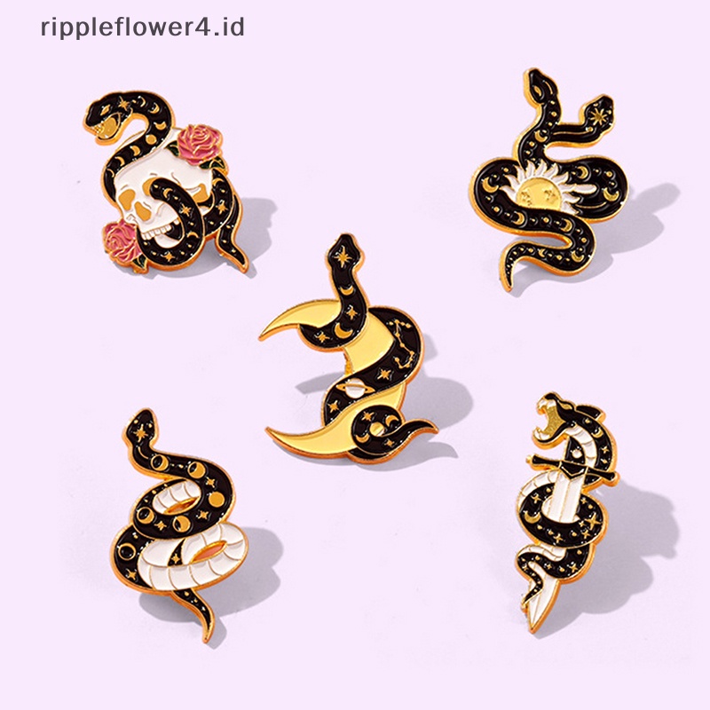 {rippleflower4.id} Kartun Hitam Ular Minyak Drop Lapel Bros Lencana Pin Pria Wanita Perhiasan Hadiah~