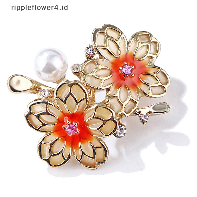 {rippleflower4.id} Bros Pin Wanita Bling Mutiara Manik Pohon Bros Glitter Bunga Sakura Perhiasan Pesta Pernikahan~