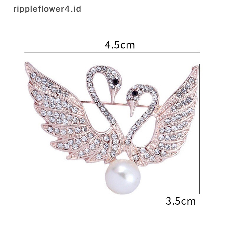 {rippleflower4.id} Bros Swan Mutiara Berlian Imitasi Pesta Pernikahan Untuk Aksesoris Bros Pakaian Wanita~