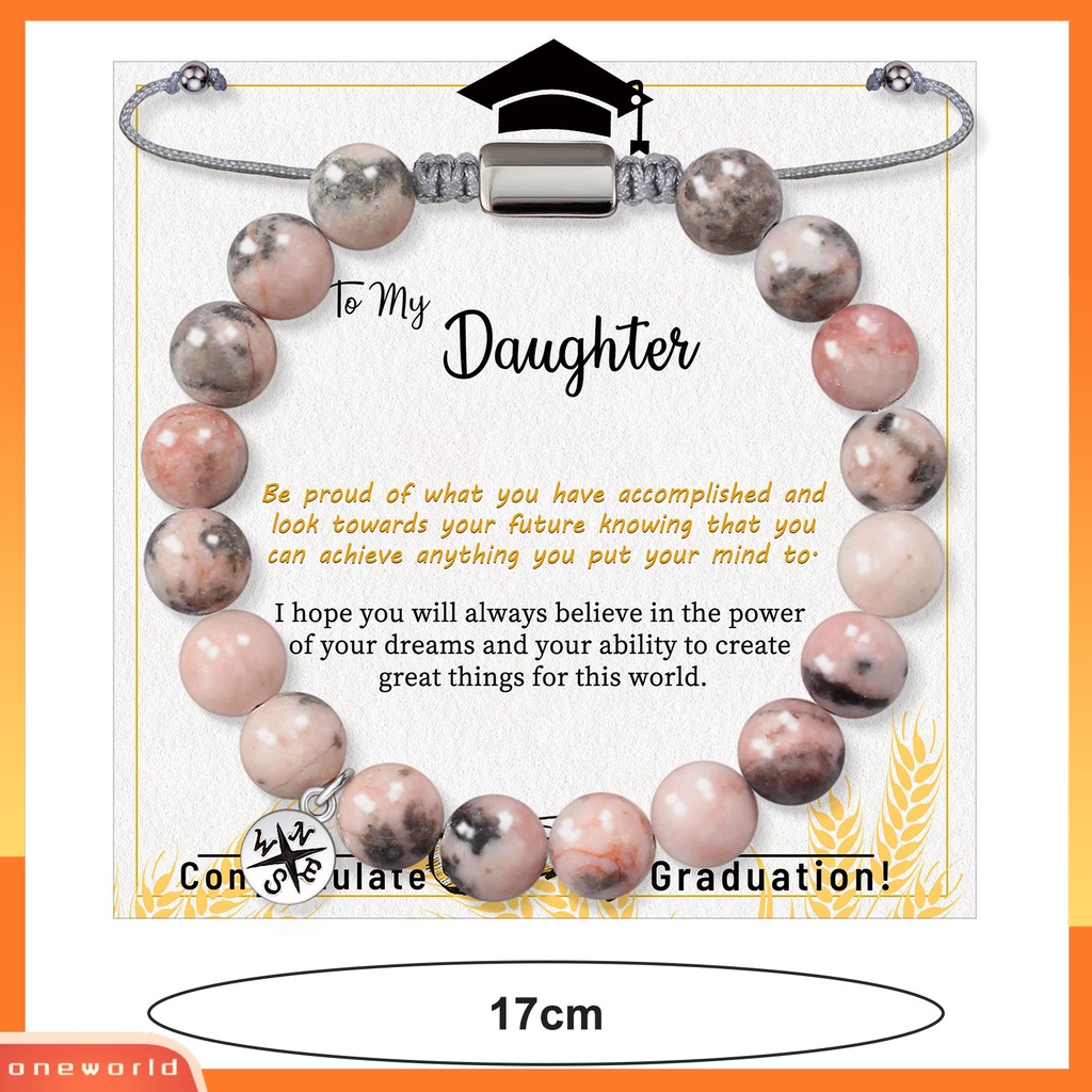 [ONE] 8mm Pink Beads Gelang Dengan Kartu Inspiratif Dapat Disesuaikan Putri Gadis Batu Alam Manik-Manik Bulat Gelang Musim Wisuda Hadiah