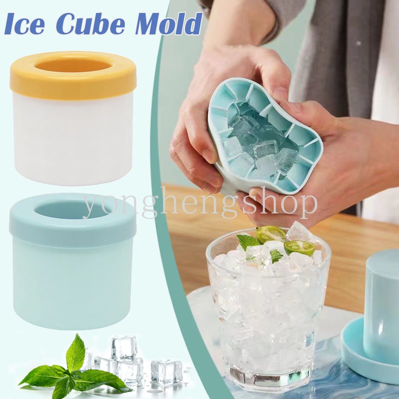 Cylinder Silicone Ice Bucket Cup Mold Ice Cube Tray Dengan Tutup Quick Freeze Ice Making Mold Untuk Whiskey Cocktail Minuman Clod Homemade Mini Ice Bucket Aksesoris Dapur