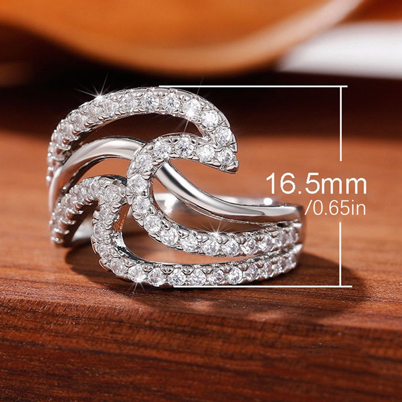 Desain Gelombang Cincin Jari Wanita Warna Perak Kualitas Bagus Cubic Zirconia Rings Wedding Band Perhiasan Trendi Baru