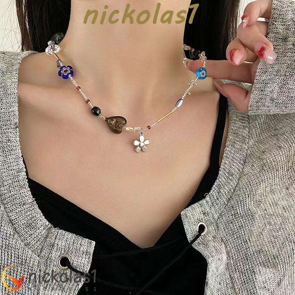 Nickolas1 Kalung Bunga Trendi Manis Sederhana Cinta Hati Kerah Rantai Manik Perempuan Choker Wanita Rantai Klavikula