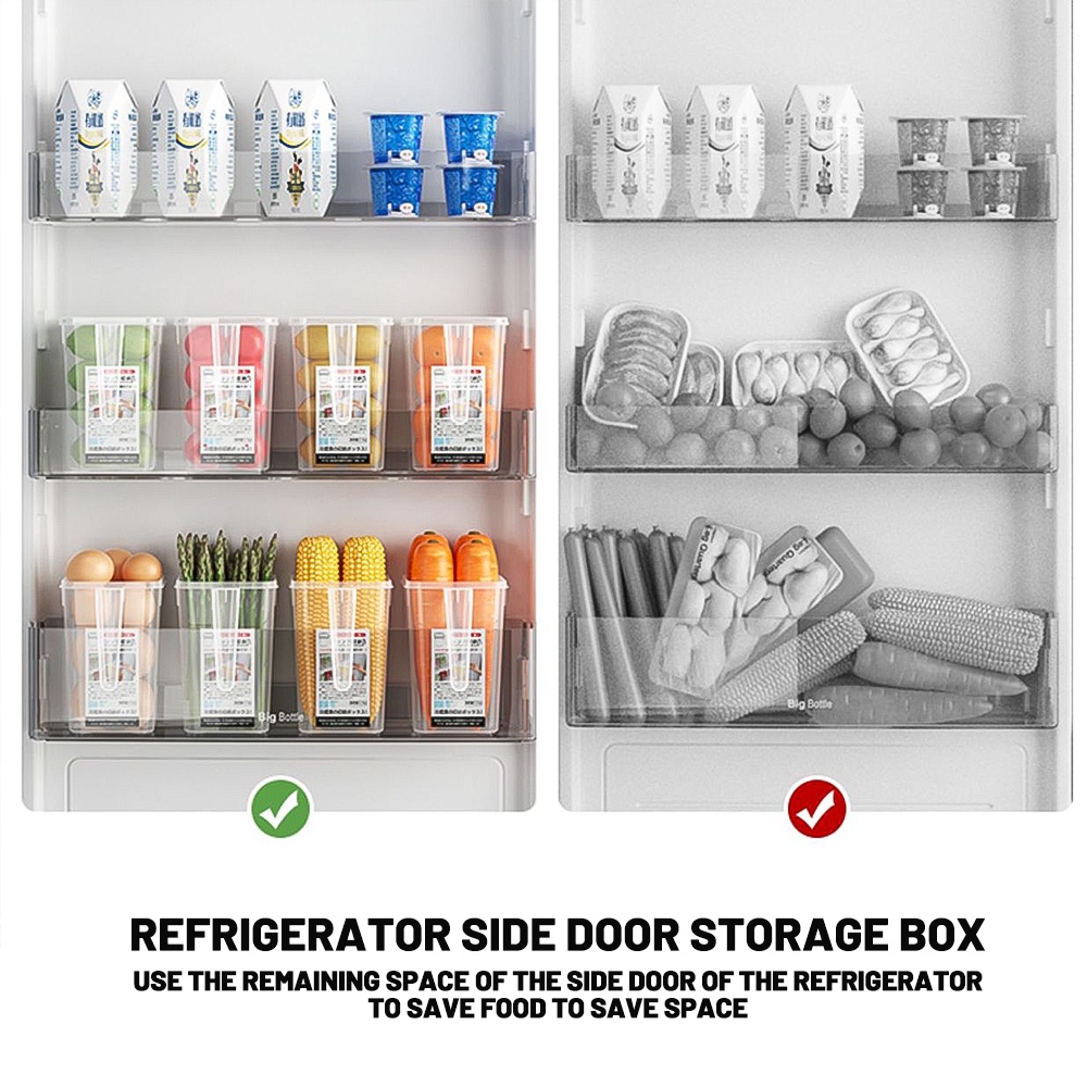 Kulkas Side Door Storage Box/Kontainer Makanan Segar Kulkas/Dapur Rangka Penyimpanan Telur Sayur Buah Transparan/Drain Fresh-keeping Box/Aksesoris Organizer Dapur