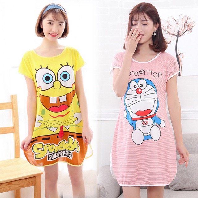 ENZ ® Baju Tidur Model Daster Bahan Spandex Korea Lengan Pendek Motif Kartun Lucu 1052