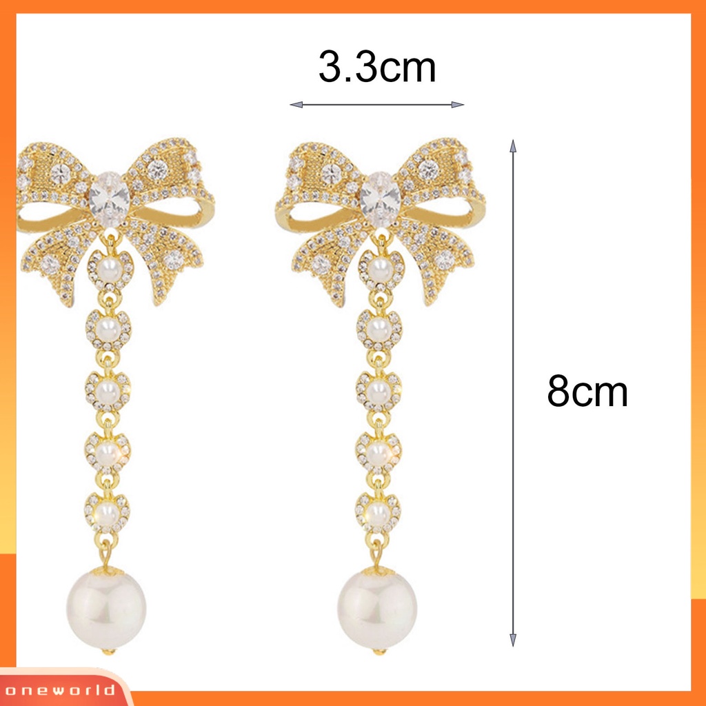 [WOD] 1pasang Anting Wanita Berlian Imitasi Mutiara Aksesori Panjang Lady Drop Earrings Untuk Pesta