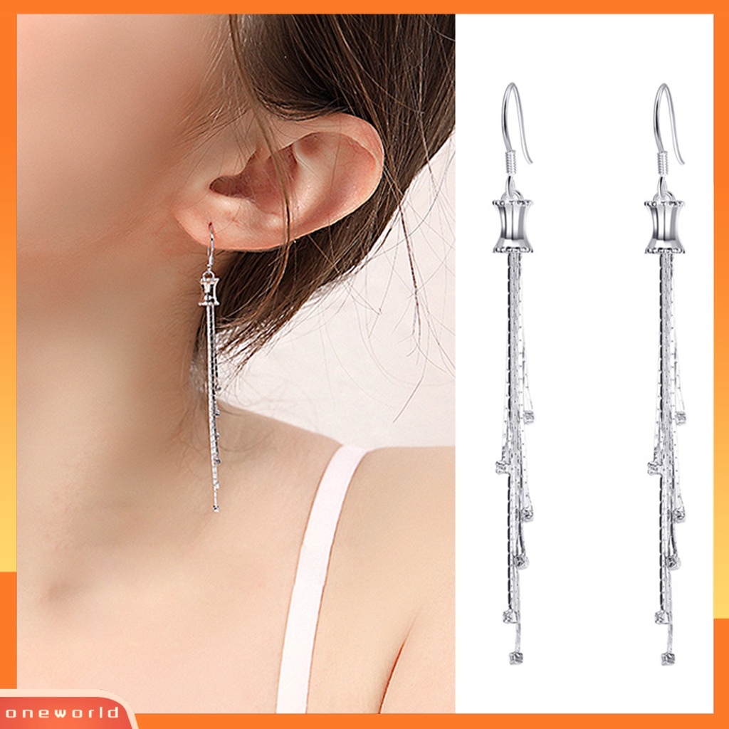 [WOD] 1pasang Anting Menjuntai Jumbai Panjang Temperamen Elegan High Gloss Cantik Hadiah Fashion Perhiasan Bling Zirkon Hook Linear Earrings Untuk Pacaran