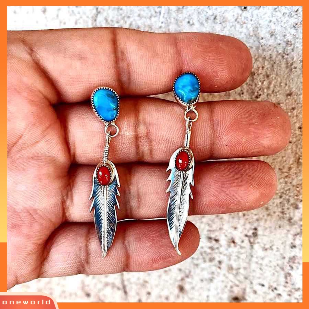 [WOD] 1pasang Drop Earrings Bulu Imitasi Turquoise Ladies Elegan Tahan Lama Anting Menjuntai Untuk Perjamuan