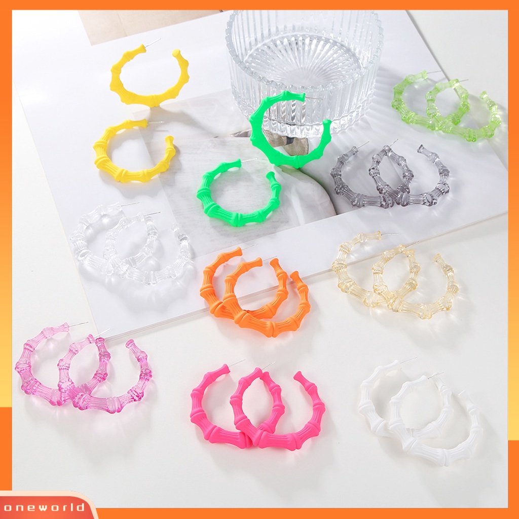 [WOD] 1pasang Anting Hoop Geometris Berbentuk C Tindik Cat ing Liontin Berdandan Tahan Luntur Anting Hoop Lingkaran Bambu Besar Untuk Kehidupan Sehari-Hari