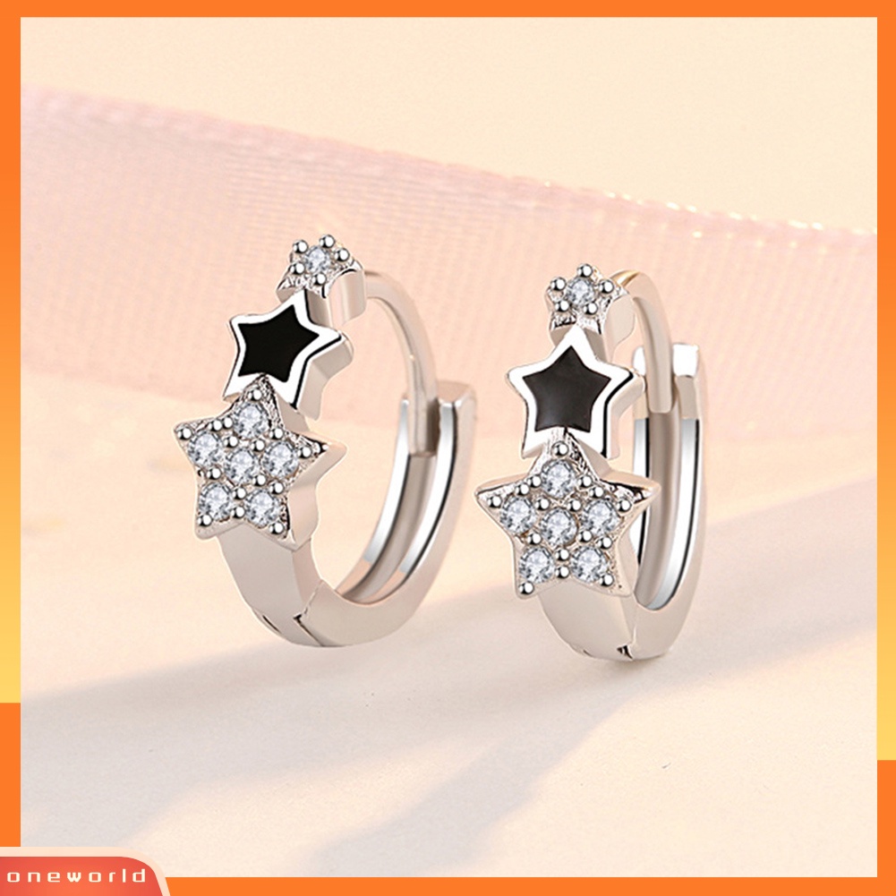 [WOD] Wanita Cubic Zirconia Hias Bintang Huggie Anting Fashion Tindik Perhiasan Hadiah