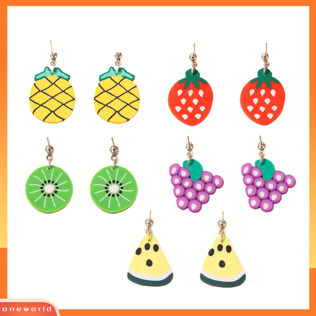 [WOD] 5pasang Anting Menjuntai Bentuk Buah Lucu Polymer Clay Tahan Lama Lady Drop Earrings Untuk Pacaran