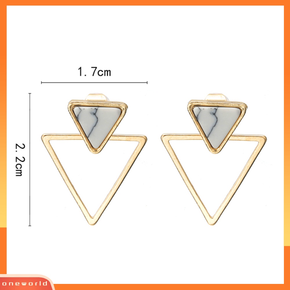 [WOD] Sederhana Wanita Ganda Segitiga Berongga Liontin Jaket Telinga Stud Earrings Perhiasan