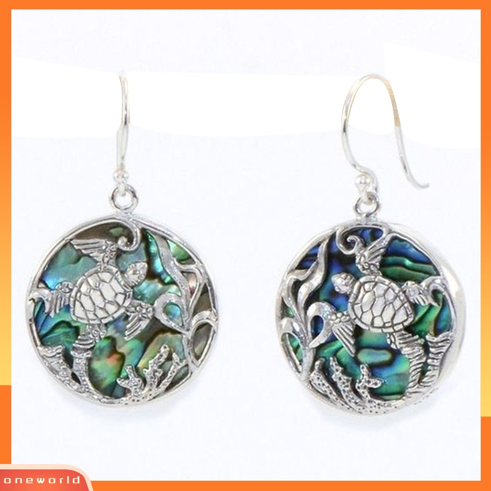 [WOD] Kreatif Turtle Faux Abalone Shell Bulat Liontin Wanita Kait Anting Perhiasan