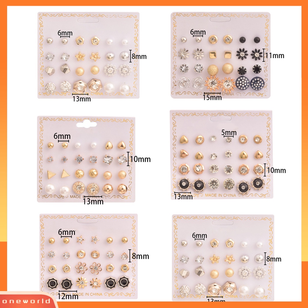 [WOD] 12pasang Wanita Anting Stud Bentuk Bola Gaya Korea Perhiasan Geometri Mutiara Imitasi Menjuntai Earrings Jewelry Hadiah