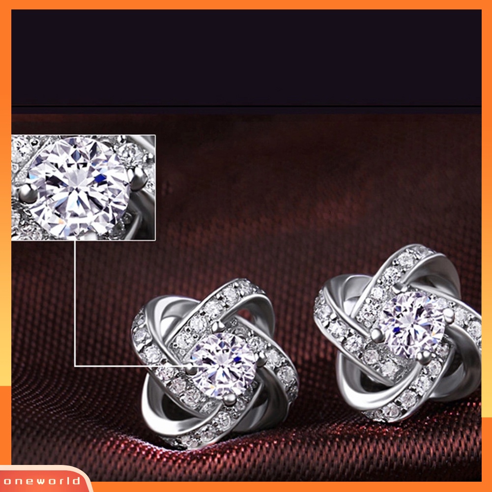 [WOD] Fashion Perhiasan Wanita Perak Disepuh Telinga Stud Cubic Zirconia Berlian Imitasi Anting