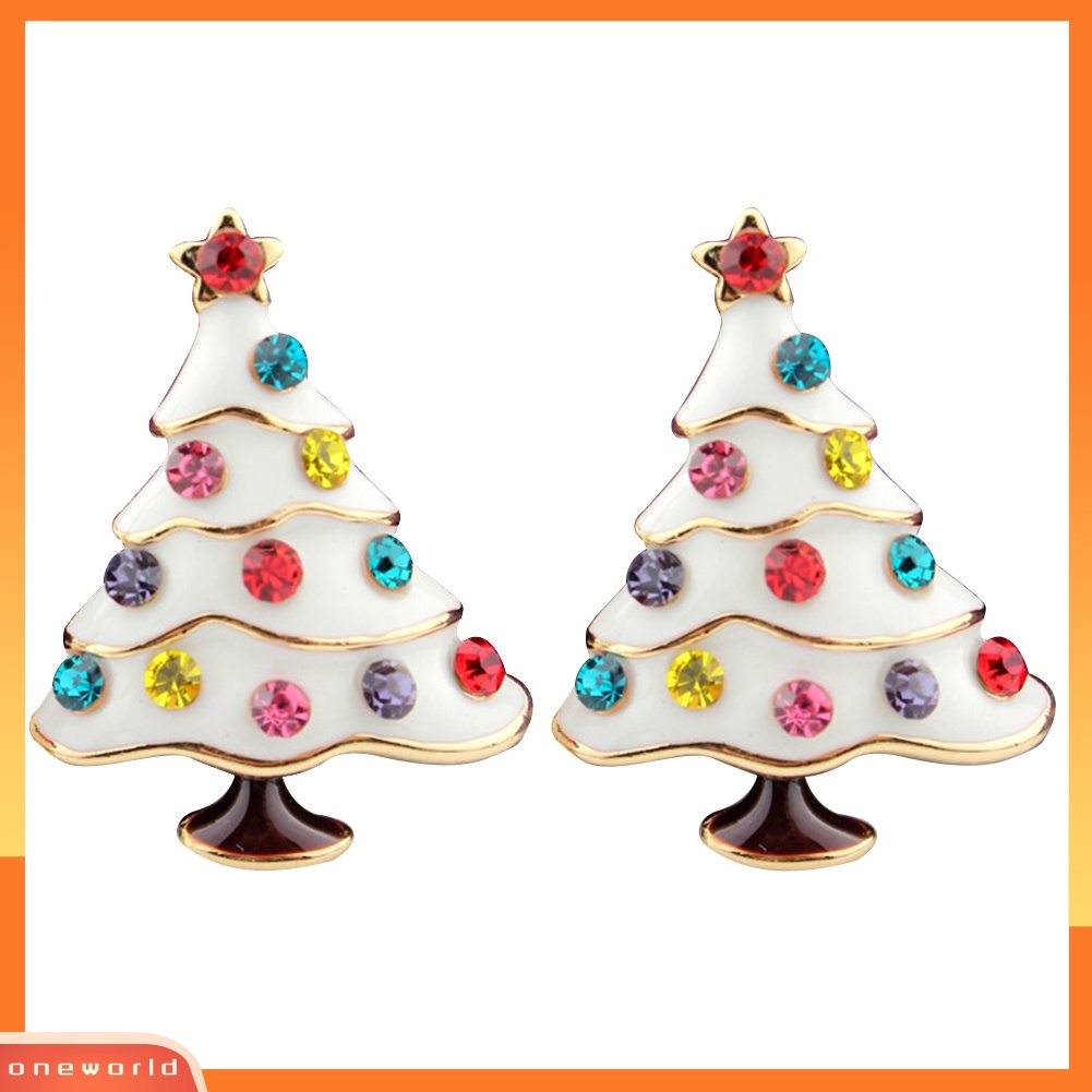 [WOD] Mode Pohon Natal Multicolor Berlian Imitasi Ear Stud Earrings Perhiasan Aksesori