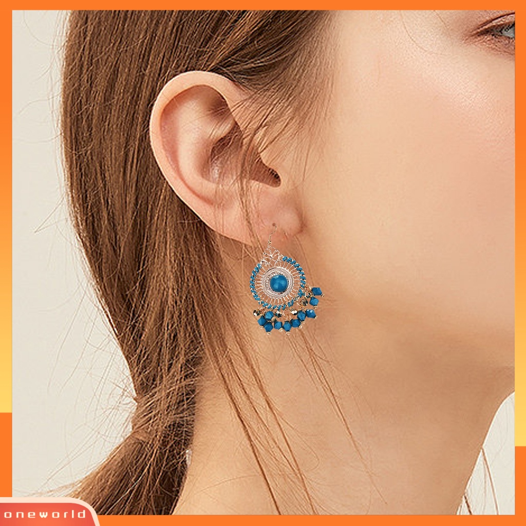 [WOD] 1pasang Wanita Anting Kait Warna-Warni Etnik Anti-Cacat Gaya Bohemia Rumbai Drop Earrings Perhiasan Wanita