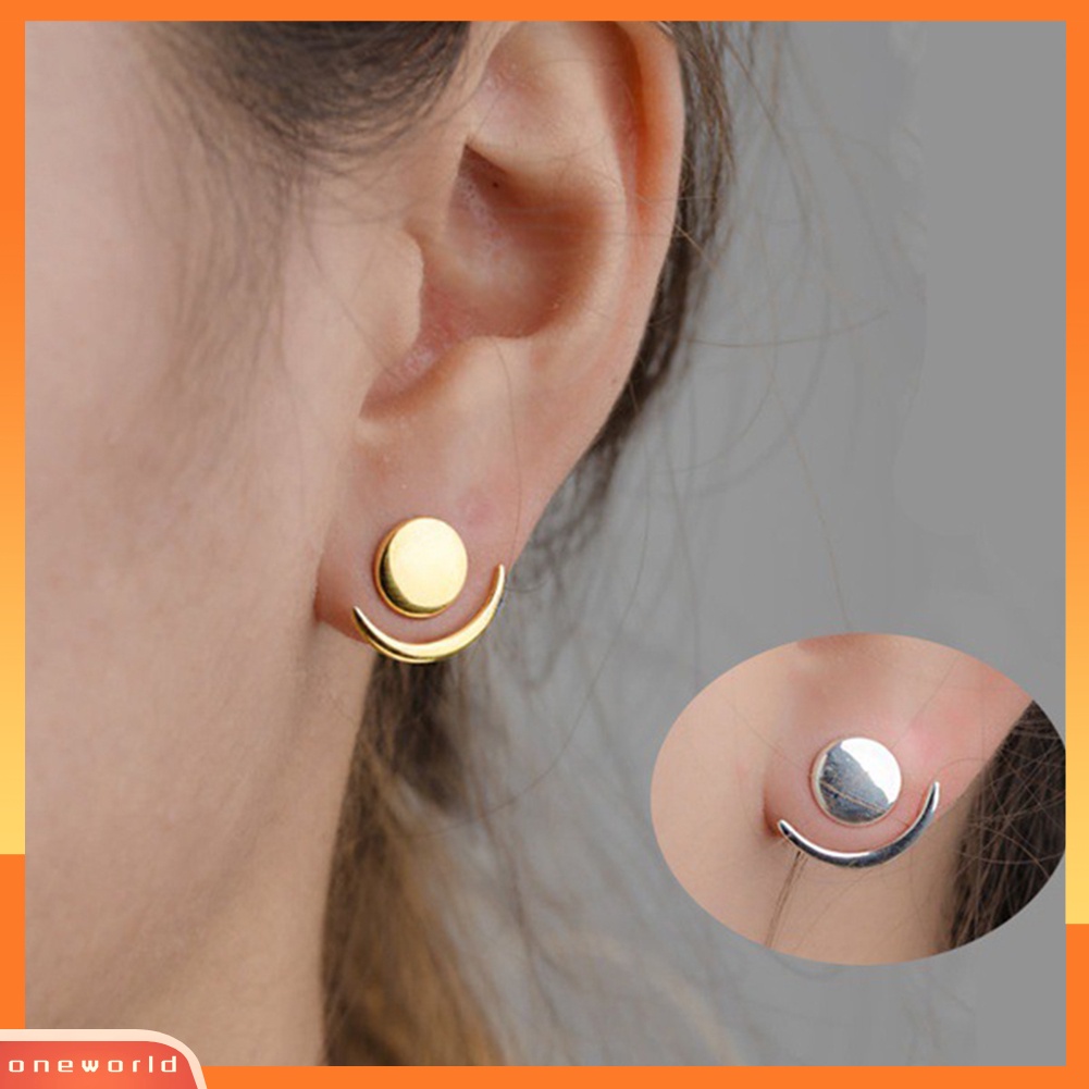 [WOD] Anting Stud Jaket Telinga Geometris Bulat Fase Bulan Sabit Untuk Hadiah Wanita