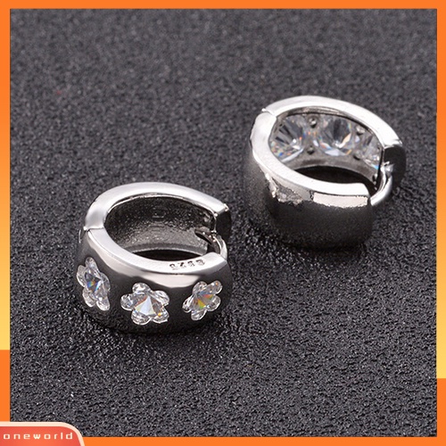 [WOD] Unisex Perak Disepuh Gypsophila Bunga Berlian Imitasi Ear Studs Hoop Huggie Earrings