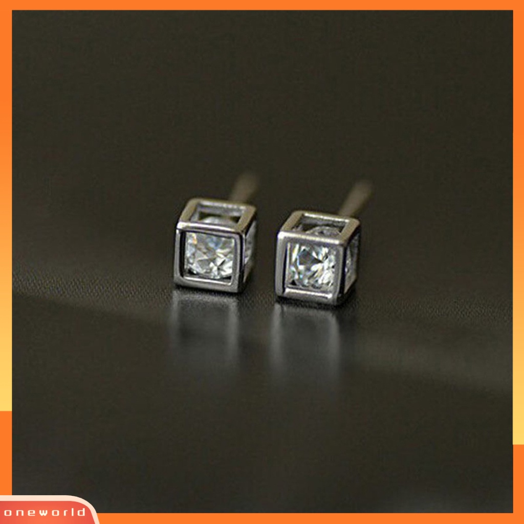 [WOD] Pengantin Perak Disepuh Persegi Magic Cube CZ Stud Anting Wanita Perhiasan Pesona Hadiah