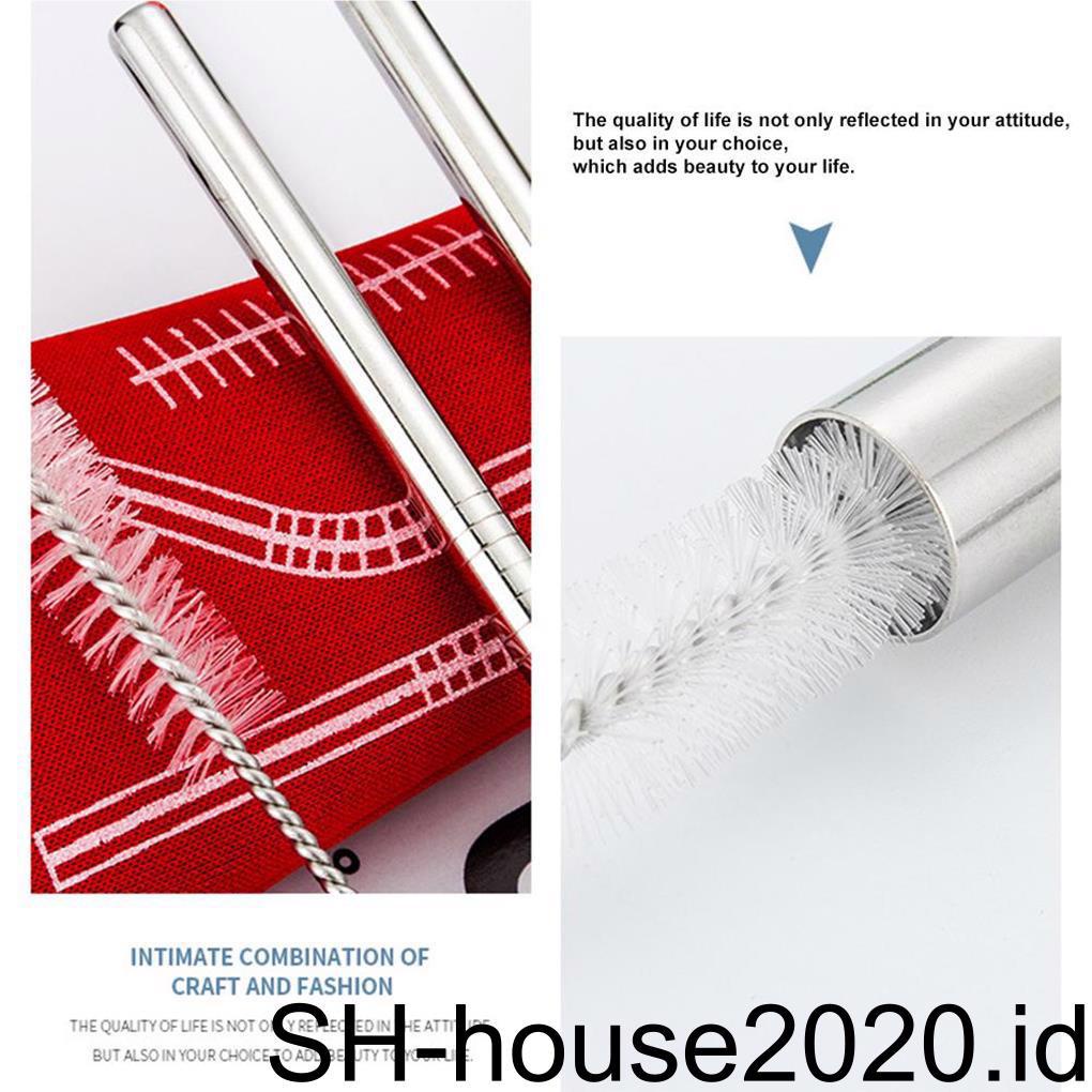 Sedotan Stainless Steel Set Dengan Tips Silikon Dipoles Menghisap Tabung Reusable Camping Makan Bar Cafe Restoran