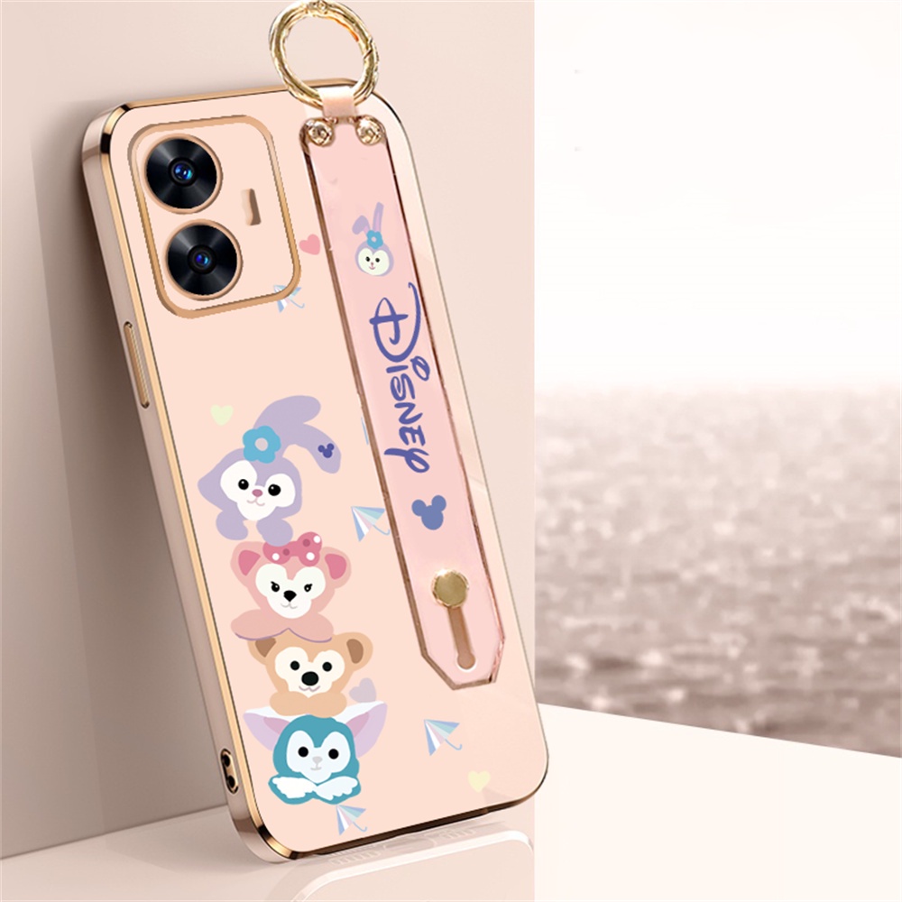 Fashion Case Realme 10 4G 9i 7i 8i 5i 6i C17 C31 Realme8 5G 8 Pro Realme 5 Pro 7Pro Narzo 50 C55 C3 Kartun Stellalou Dudukan Lipat Holder Mewah Plating Karet Soft Cover