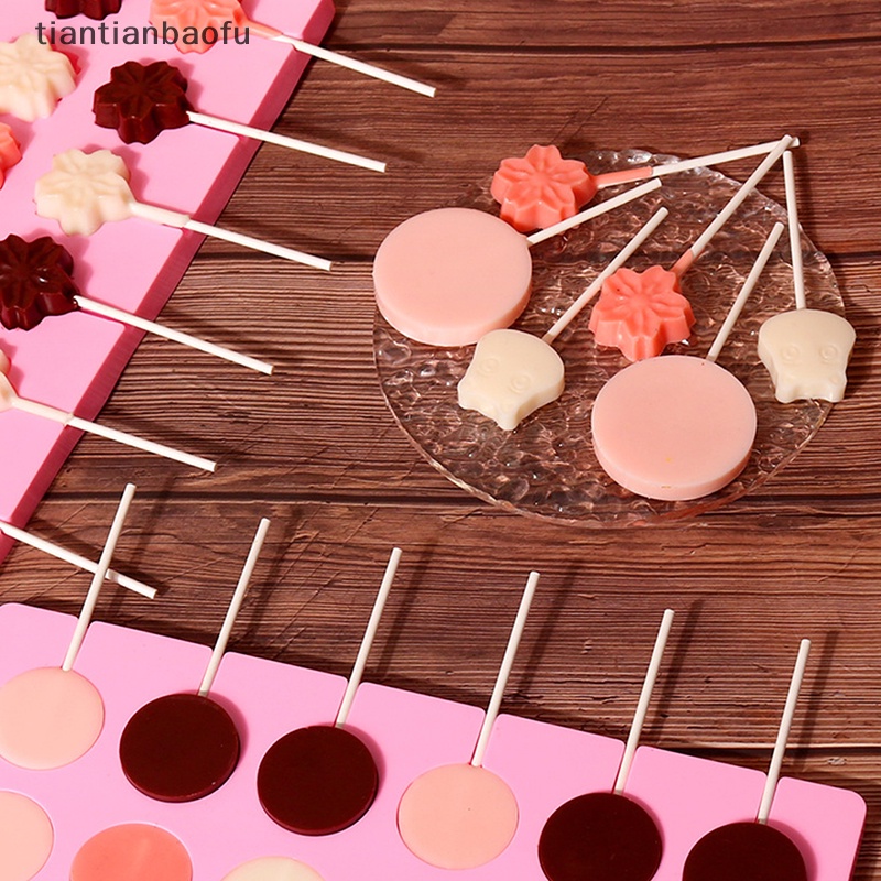 [tiantianbaofu] 1pc Set Cetakan Lolipop Silikon Dengan 12pcs Stik Lolipop Sucker Cetakan Permen Butik