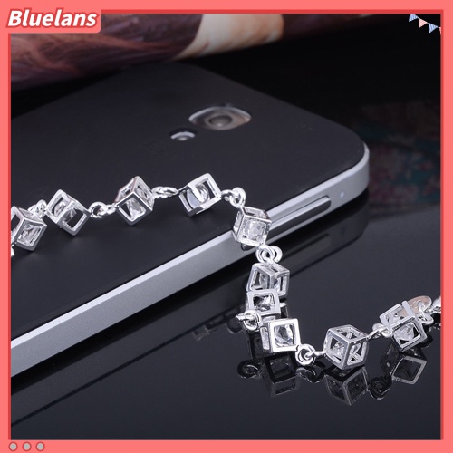 [BLS] Gelang Perak Wanita Berlapis Kubus Berlian Imitasi Bening Perhiasan Pesta Pertunangan