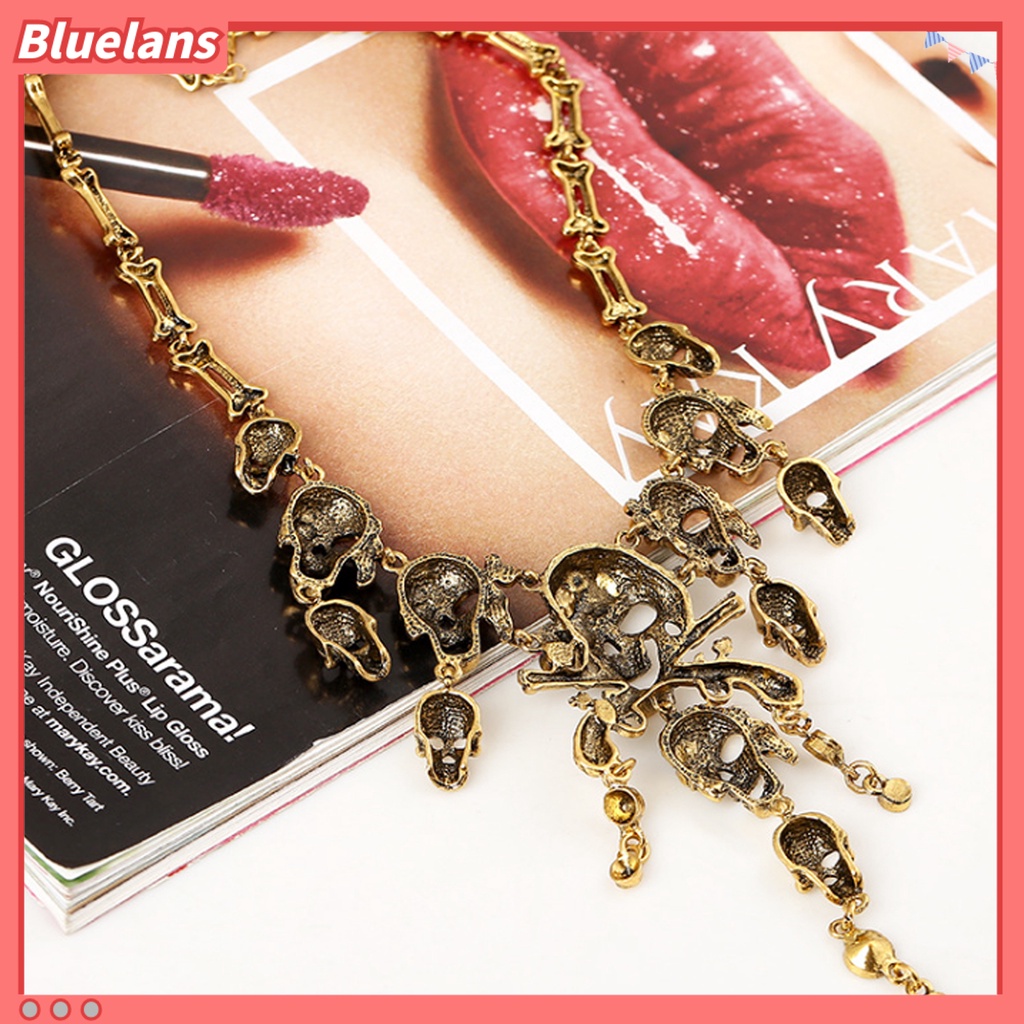 [BLS] Kalung Multi Layer Rantai Perhiasan Kepala Tengkorak Liontin Kalung Untuk Natal
