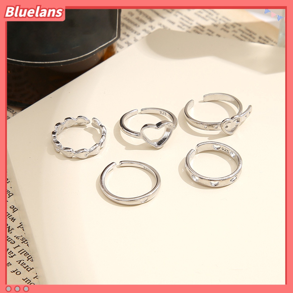 [BLS] 3pcs/5pcs Knuckle Rings Hollow Keluar Jantung Alloy Stackable Opening Rings Aksesoris Perhiasan