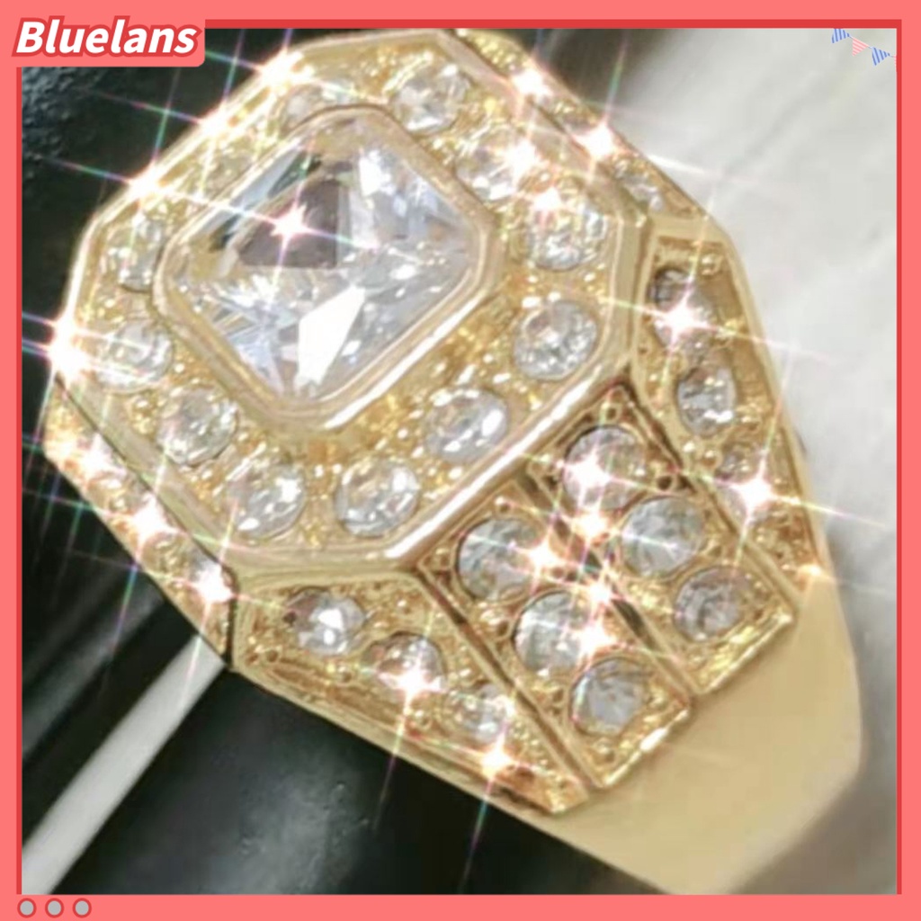 [BLS] Pria Cincin Cubic Zirconia Hip Hop Perhiasan Berkilau Fashion Penampilan Pernikahan Band Ring Untuk Pernikahan