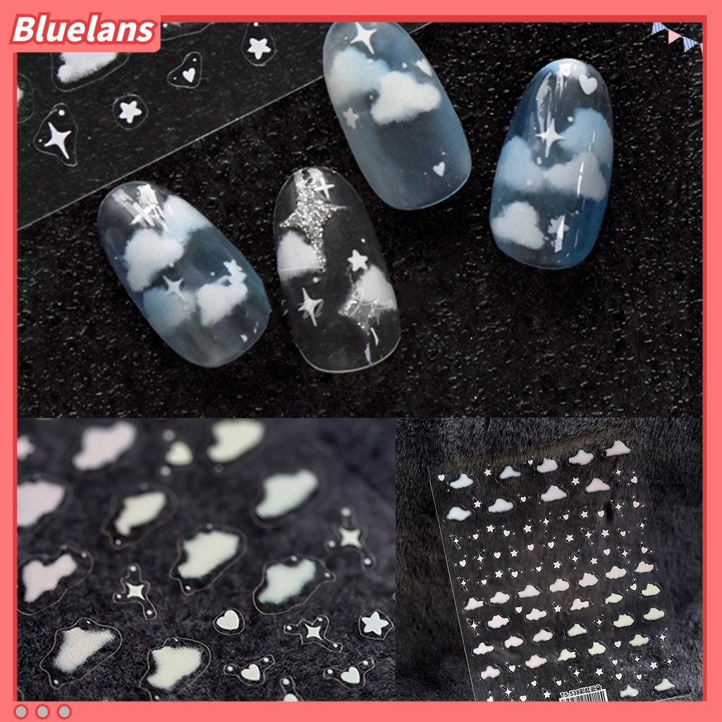 [BLM] Stiker Kuku Motif Awan Ultra Tipis Warna-Warni Ukiran Nail Art Stiker Awan Belakang Lem Decals Untuk Manicure