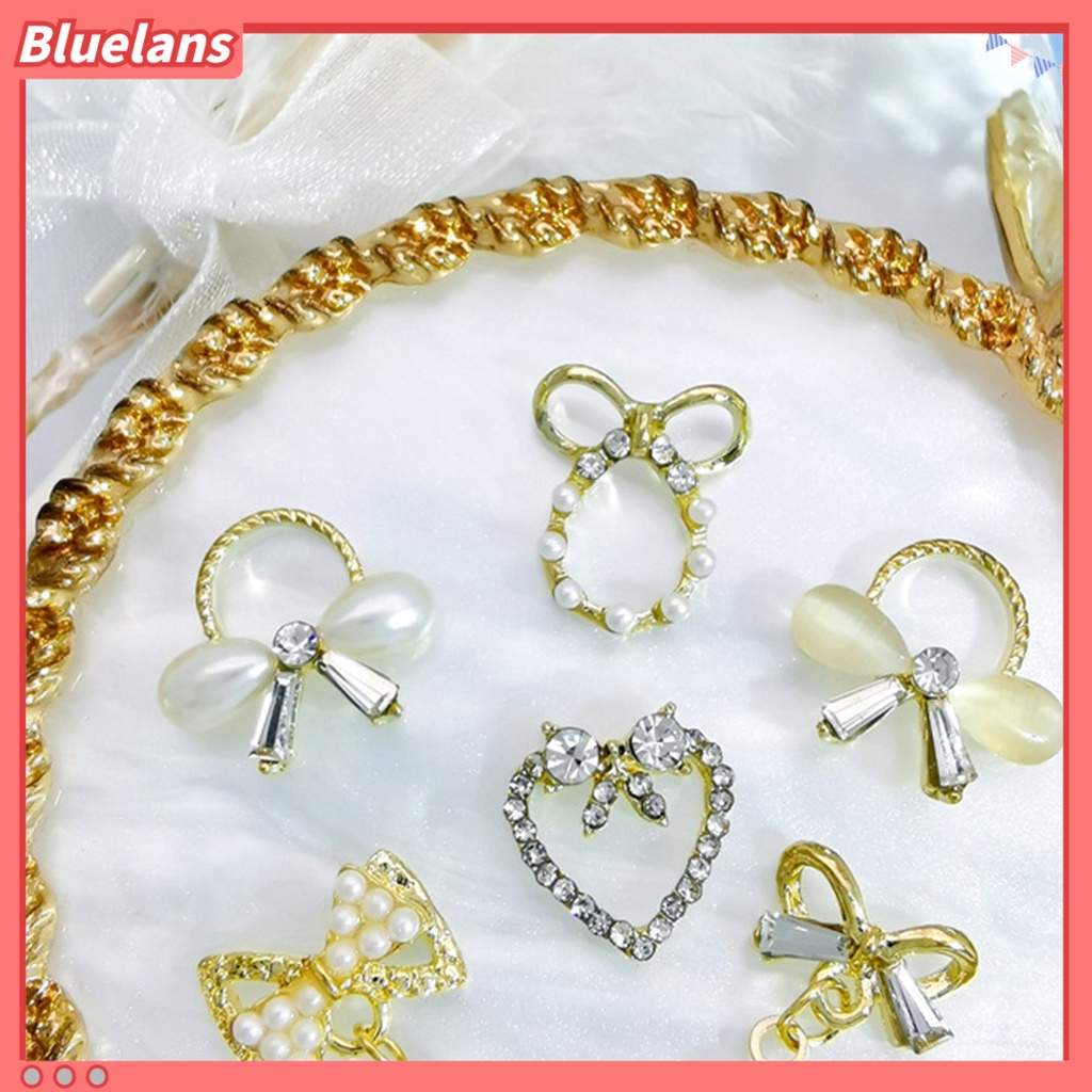 [BLM] 10pcs Ornamen Kuku Efek Visual Mengkilap Tahan Luntur Warna Cerah Tahan Karat Aplikasi Lebar Hias Alloy DIY Gaya Bow-knot Metal 3D Hiasan Kuku Untuk Salon Kuku