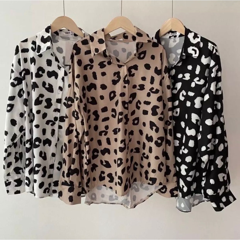 KEMEJA KASUAL BIGSIZE TERBARU / KEMEJA WANITA LENGAN PANJANG MOTIF LEOPARD JUMBO KEMEJA LEOPARD LD 1