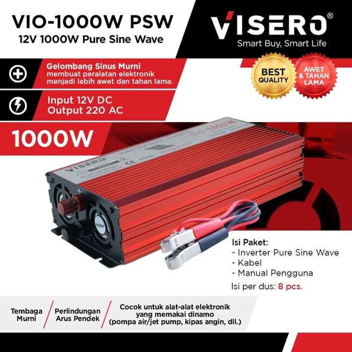 Visero Power Inverter Pure Sine Wave 1000 Watt 12Vto220V VIO-1000W PSW