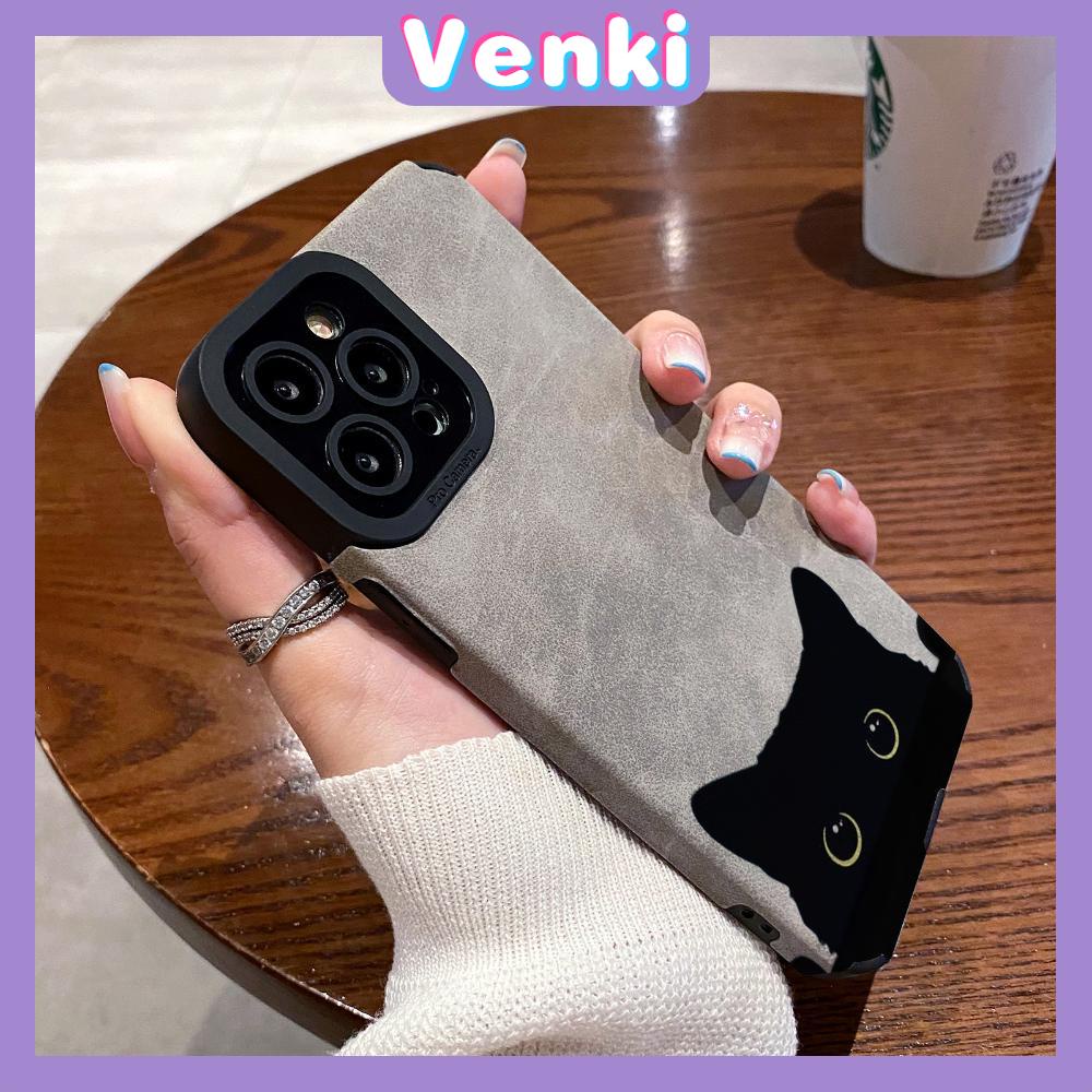 VENKI - Untuk iPhone 11 Case Leather Pupil Suede Cover Soft Shockproof Case Camera Simple Black Cat Kompatibel dengan iPhone 14 13 Pro max 12 Pro max xr xs 7Plus 8Plus