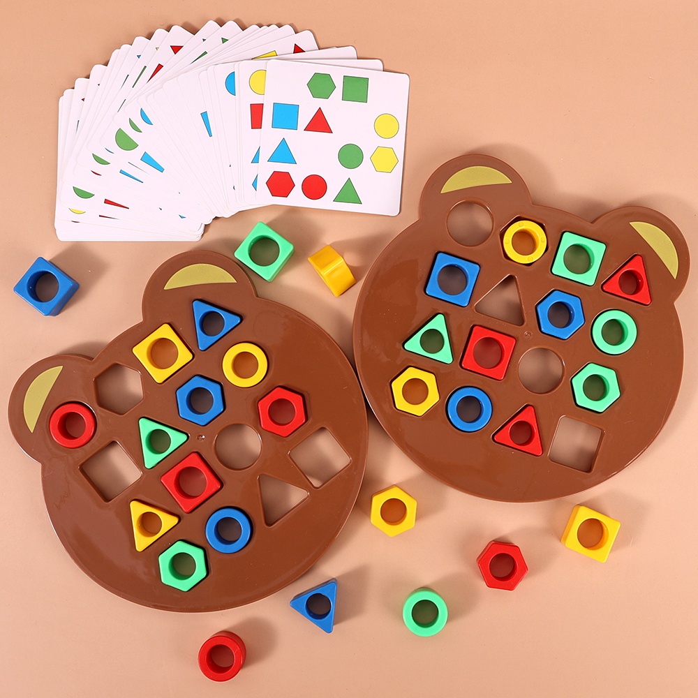 Mainan Permainan Permainan Pertempuran Interaksi Orang Tua-Anak Bayi Montessori Mainan Logis Bentuk Geometris Warna Senada Puzzle 3d Papan Prasekolah Bermain Pendidikan Dini Blok Puzzle Menyenangkan