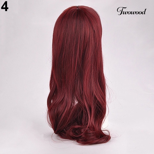 Twowood Fashion Wanita Rapi Bang Panjang Keriting Bergelombang Penuh Rambut Pesta Wig Cosplay