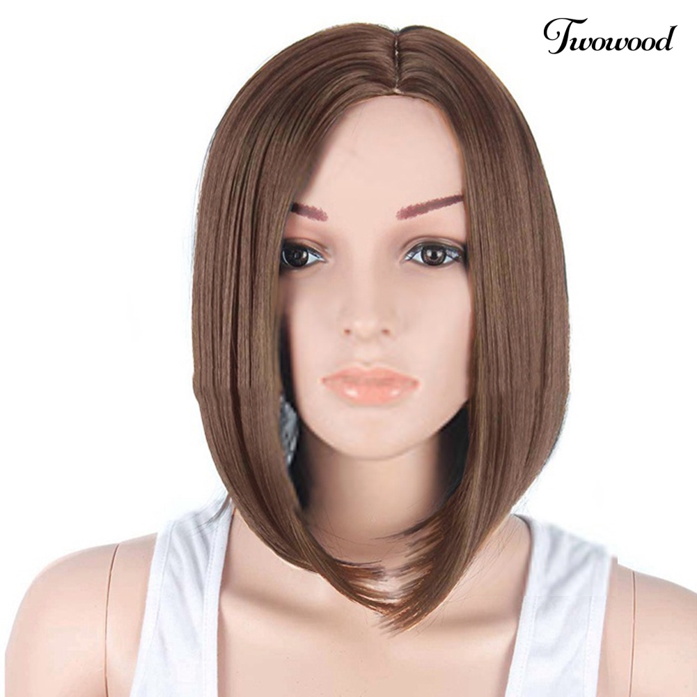 Twowood Wanita Fashion Pendek Lurus Rambut Suhu Tinggi Serat Pesta Wig Sopak