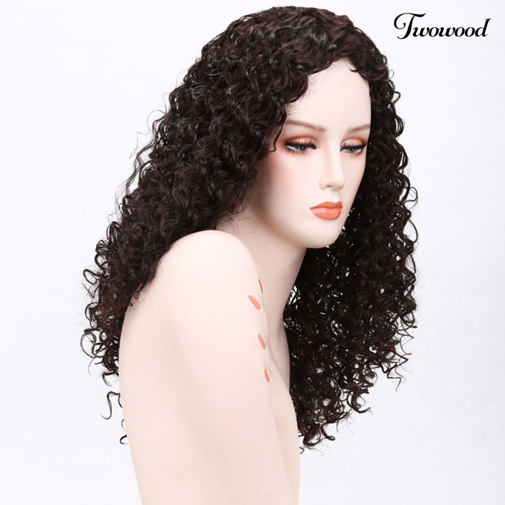 Twowood Wanita Fashion Afrika Keriting Bergelombang Rambut Pendek Suhu Tinggi Serat Wig Sopak